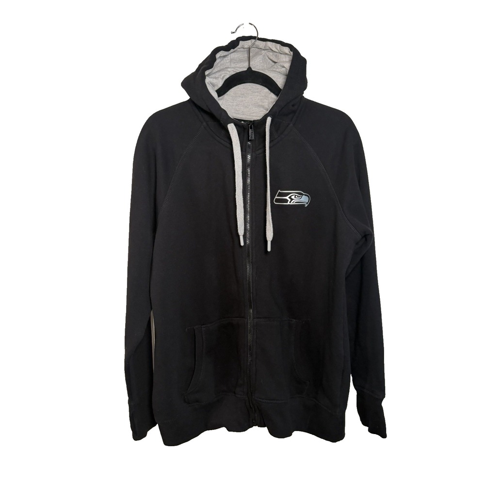 Seattle Seahawks Antigua Full Zip Black with Metallic Logo Hoodie XL